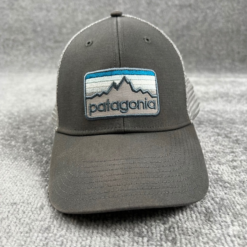 Patagonia P-6 Logo Trucker Hat Grey Tan Mesh Snapback Baseball Cap One Size